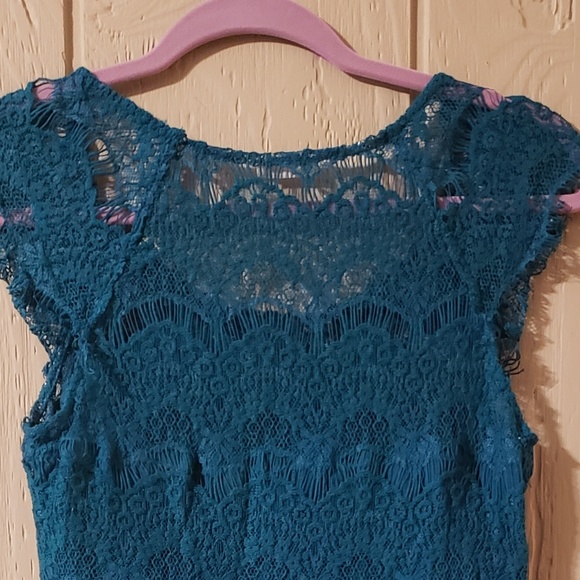 Free People Daydream Teal Lace Bodycon Dress - Picture 3 of 4
